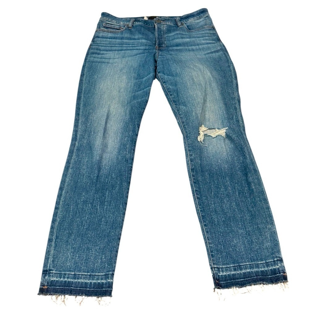 Kut from the Kloth Distressed Jeans Straight Leg Raw Hem Medium Wash Size 12